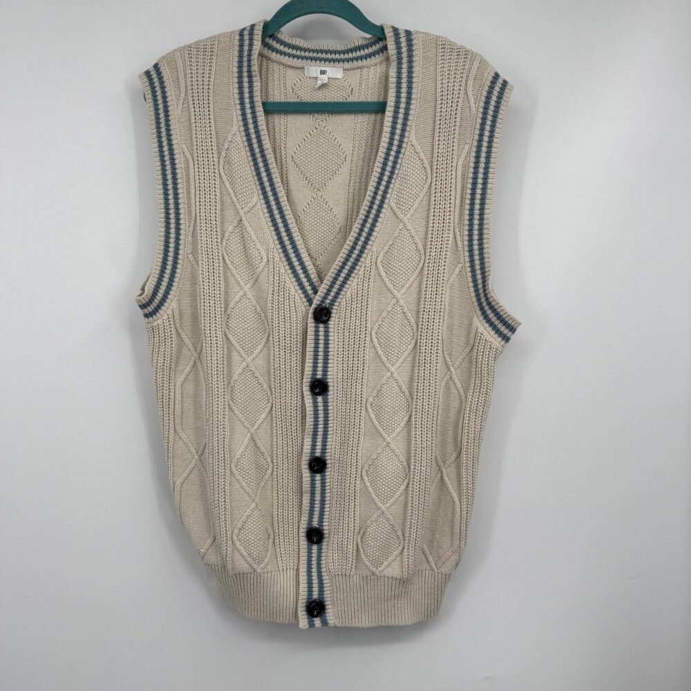 BP Nordstrom Sweater Vest Womens Cream Oversized Cable Knit Preppy Classic Ivory